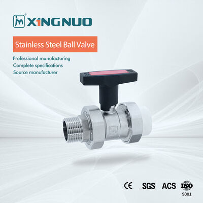 Valvola a sfera filettata in acciaio inossidabile con guarnizione in PTFE per -20 a 200°C e pressione nominale di 1000 PSI